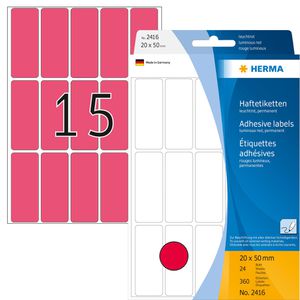 Herma Vielzwecketiketten 2416, leuchtrot, 20 x 50mm, 24 Blatt, 360 Stück