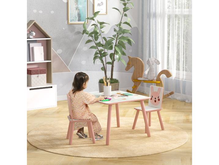 ZONEKIZ Table Enfant avec 2 Chaises Motif Animaux Rose