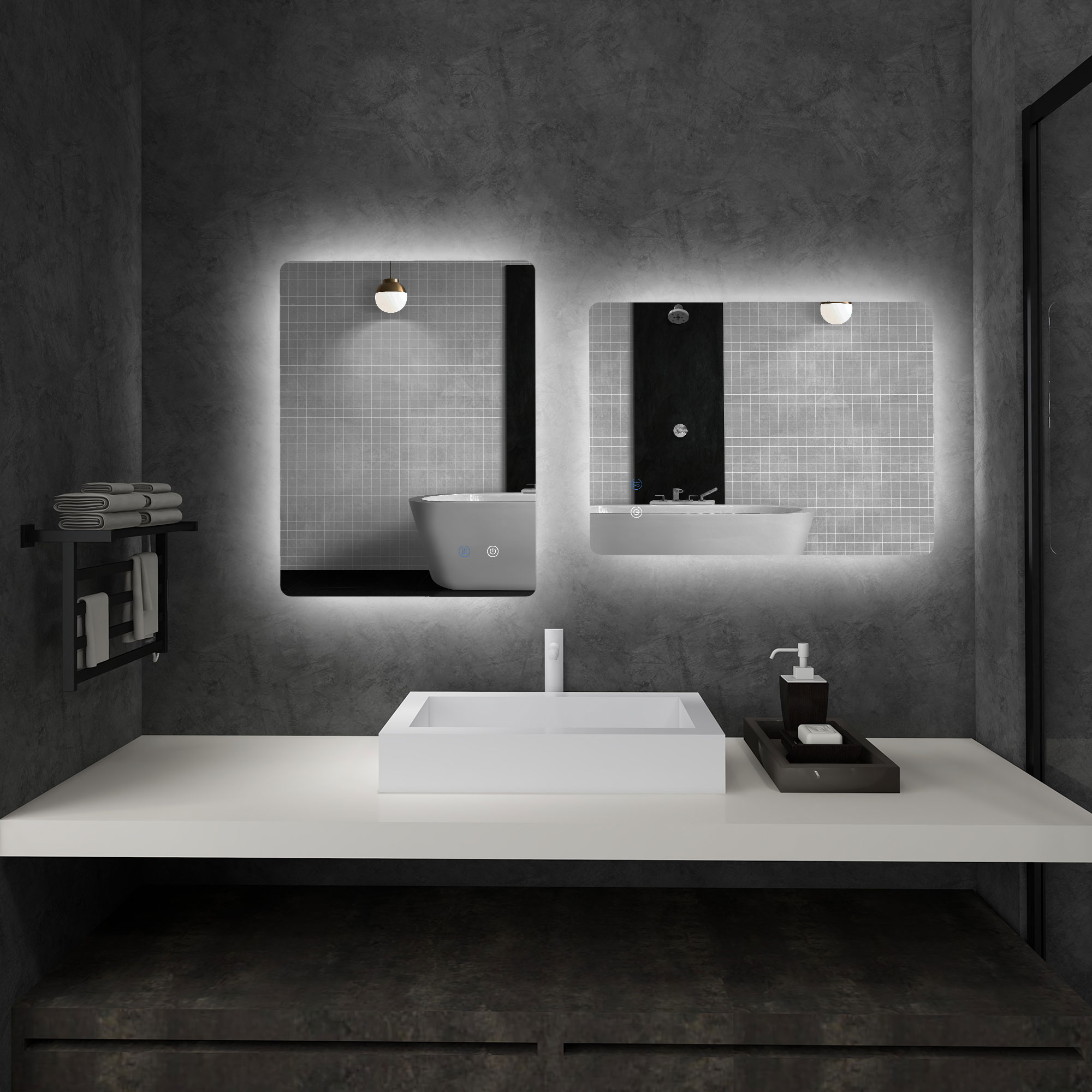 Kleankin Specchio Bagno con Luci LED Regolabili, Interruttori Touch e Funzione Antiappannamento, 70x50 cm