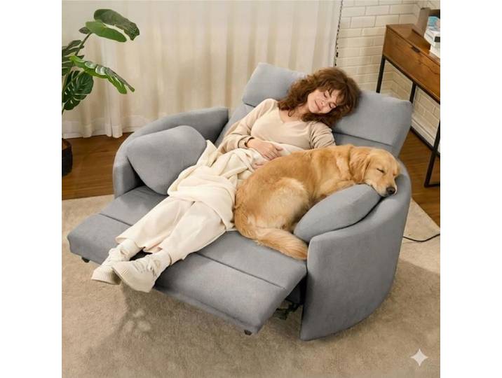 FLEXISPOT Mochi Pro Fauteuil Relax Électrique XXL 1 5 Place Siège Cinéma Gain de Place Anti-Pincement Port USB Tissu Chenille Gris