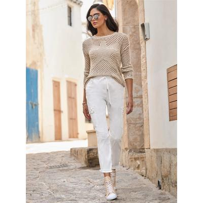 Strickpullover HEINE "Pullover", Damen, Gr. 40, beige (sand), 100% Baumwolle, unifarben, Pullover Strickpullover