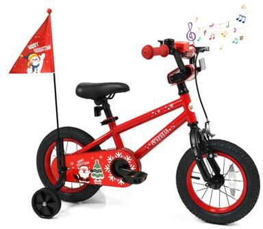 Costway 12 Inch Kids Bike Adjustable with Christmas Music & Flag for Aged 3-5 Years Old