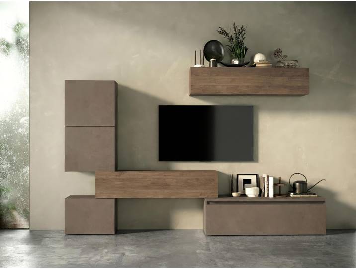 Wohnwand HOME AFFAIRE Infinity, 6tlg. Breite 290 cm, Höhe variabel, Schrankwand, (Lowboard , braun (bronzo, mercure nb holzstruktur), B:290cm H:190cm T:40cm, Kastenmöbel-Sets, Wohnwand, Lowboard hängend, Hängeschrank, 2x Hängewürfel, Würfel-Element)