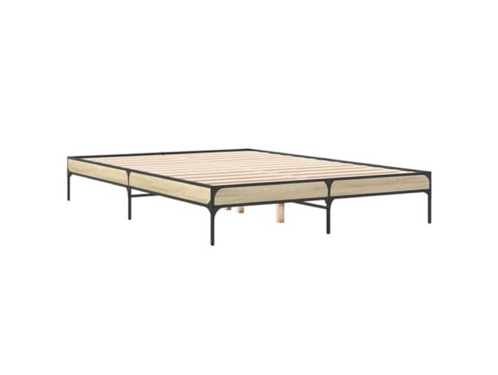 KTHLBRH Bettgestell Eiche Sonoma 160 x 200 cm aus mehrschichtigem Holz Stabile Metallbeine, Lattenrost aus Sperrholz, stabile Struktur, Matratze nicht im Lieferumfang enthalten