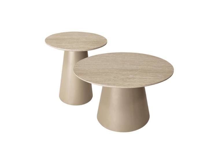 Couchtisch 2er Set Tango ø45/80 cm - Travertinoptik Beige