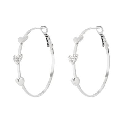 Paar Creolen ADELIA´S "Ohrringe Creolen mit drei Herzen aus Edelstahl", Damen, Gr. Damen, Edelstahl, silber (silberfarben), Ohrringe, Modeschmuck mit drei Herzen und Strasssteinbesatz, trendig gestaltet