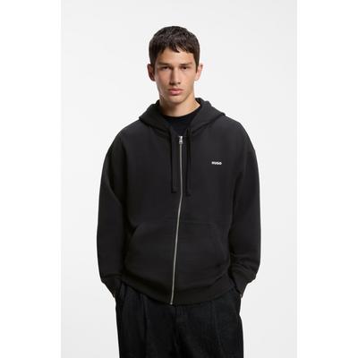 Kapuzensweatjacke HUGO, Herren, Gr. L, schwarz (schwarz001), Sweatware, Obermaterial: 100% Baumwolle, unifarben, relaxed fit normal, Rundhals, Bündchen, Sweatjacken, Relaxed Fit, Kapuze, Taschen
