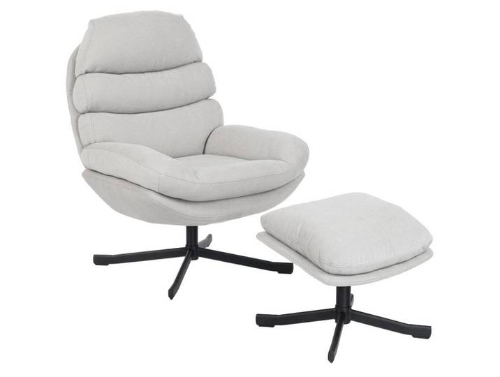 Redom Relaxsessel mit Hocker Chenille-Stoff 360° drehbar 78/93/100 cm Cremeweiß, 78x100x93 cm, Wohnzimmer, Sessel, Relaxsessel