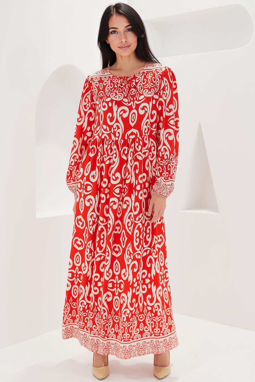 Mustered Maxi-Kleid mit Bindung