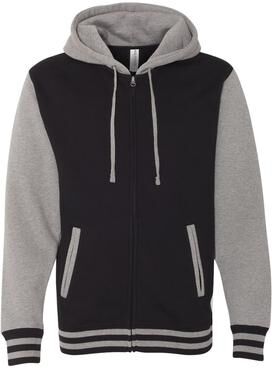 Independent Trading Co. IND45UVZ Varsity Zip Hood T-Shirt in Black/Gunmetal Heather size Small   Cotton/Polyester Blend