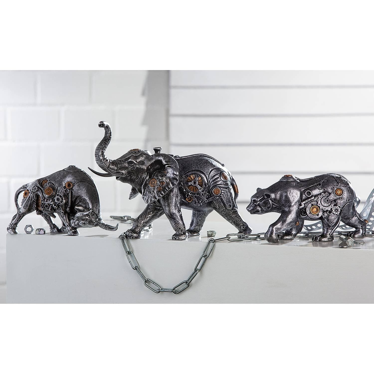 home24 Sculptuur Steampunk Elephant zilver B/D/H: 28 x 23 x 14 cm