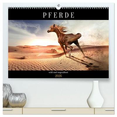 Pferde - wild und ungezähmt (hochwertiger Premium Wandkalender 2026 DIN A2 quer), Kunstdruck in Hochglanz