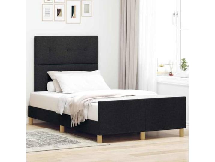 Stoffpolsterung Minimalistisches Plattformbett 120 x 190 cm Schwarz Bettgestell mit Kopfteil Schwarz 120x190 cm Stoff Polsterbett Minimalistisch Plattformbett ohne Boxspring