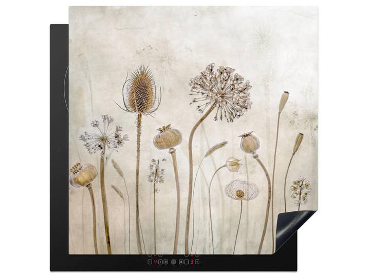 MuchoWow Herabdeckplatte - Blumen - Aquarell - Stilleben - Braun - Vintage - 78x78, Sandfarben, Kunststoff, Quadratisch, 78x78x0.2 cm, Geschirr, Tischkultur & Serviergeschirr, Servierplatten