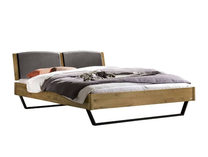 Bettgestell, Wildeiche Massivholz, Braun, 146×206 cm, Gepolstertes Kopfteil, Klassisch/Modern, Hasena
