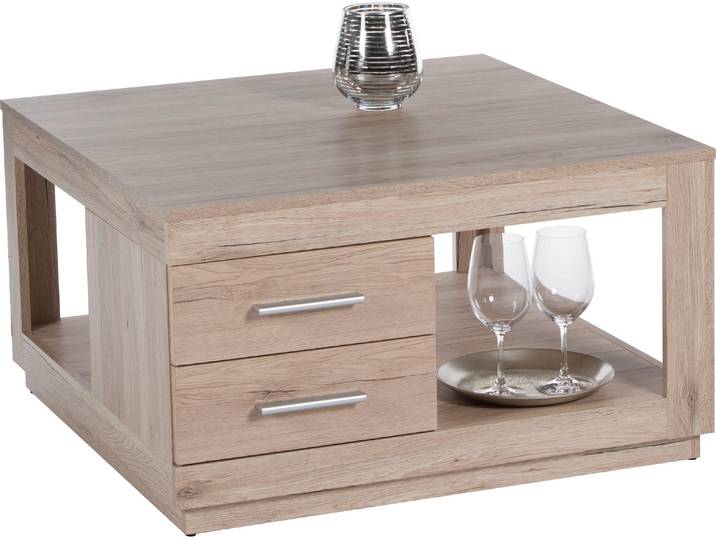 Couchtisch STOLKOM Festival , braun (eiche san remo hell dekor, eiche san remo hell dekor), B/H/T: 80cm x 45,6cm x 80cm, Tische, Couchtisch, mit Schubladen, Wohnzimmertisch quadratisch