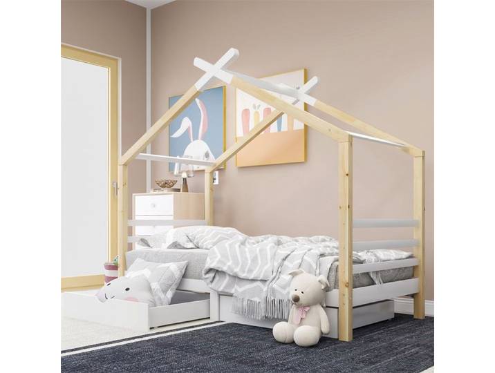 Lit - CIPACHO - Lit cabane enfant - 90x200 cm - Pin massif - Tiroirs intégrés