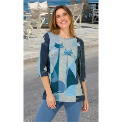 Baumwoll-Shirt in Druck blau in Größe 36/38 von DW-Shop, Blau, 36/38