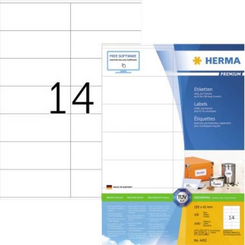 Herma 4452 Universal-Etiketten 105 x 42mm Papier Weiß 1400 St. Permanent haftend Tintenstrahldrucker, Laserdrucker