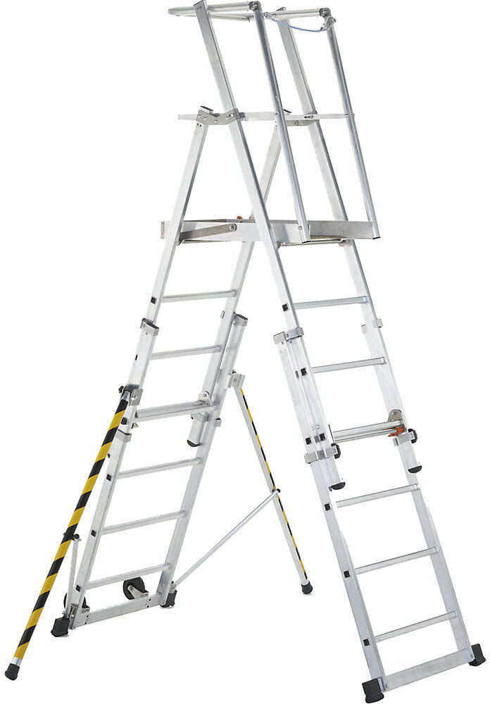 Teleskop-Plattformleiter, aus Aluminium, 7 Sprossen mit Ausleger ZARGES