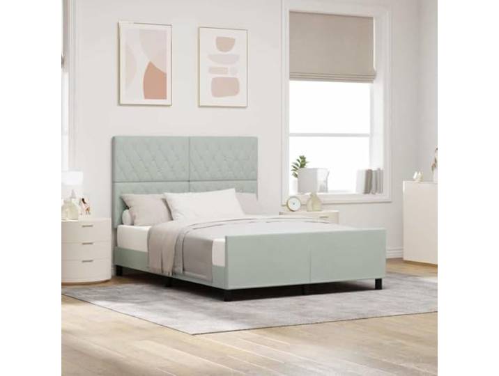 RJPLMFV Boxspringbett, Velours, Hellgrau, 140 x 190 cm Massivholz, Kopf verstellbar in 2 Höhen, Lattenrahmen inklusive, einfache Montage
