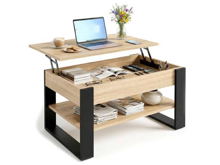 CraftPAK Couchtisch höhenverstellbar mit Stauraum - Couchtische - Wohnzimmertisch klappbar - höhenverstellbarer Coffee Table - Wohnzimmer Tisch Holz Braun