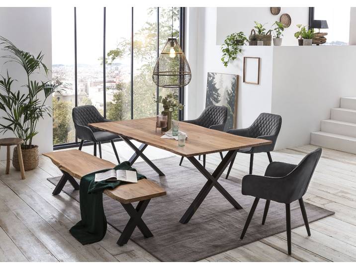 Esstisch HOME AFFAIRE Soho , beige (natur, schwarz, natur), B:160cm H:77cm T:90cm, Tische, Esstisch, mit echter Baumkante