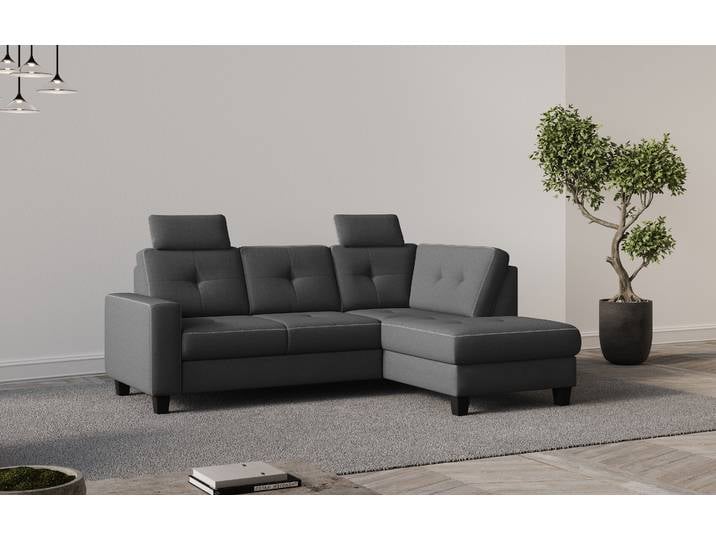Ecksofa, Dunkelgrau, 226x170 cm, Flachgewebe LINO, Mit Bettfunktion, Modern