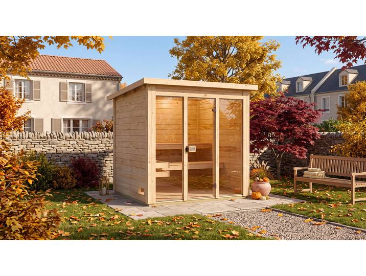 Saunahaus WEKA Kaapi 3 , braun (natur), Saunaofen, externe Steuerung, 9 kW, Saunen, Saunahaus, verschiedene Varianten