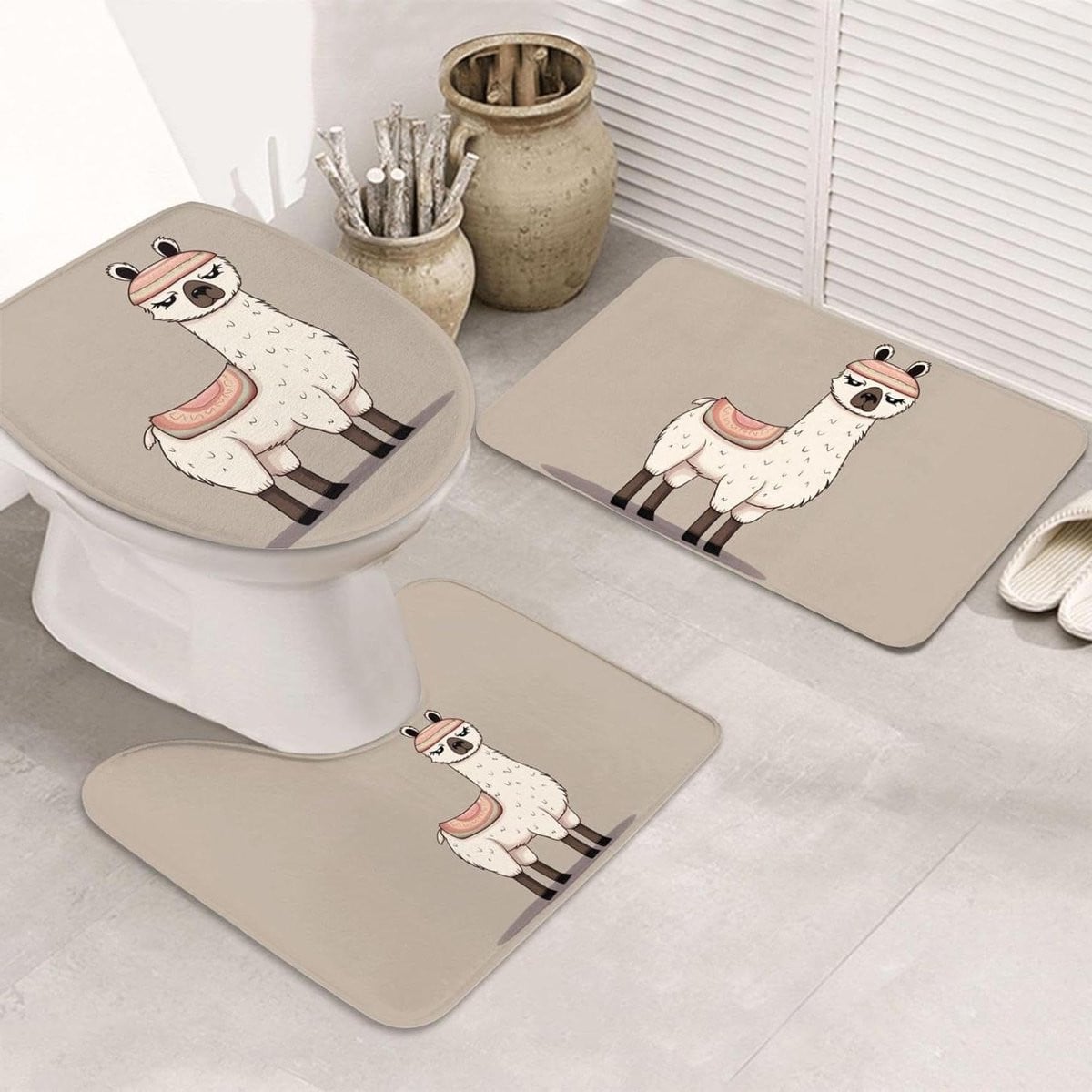 3-delige zwarte badmat set met absorberend badkamer tapijt