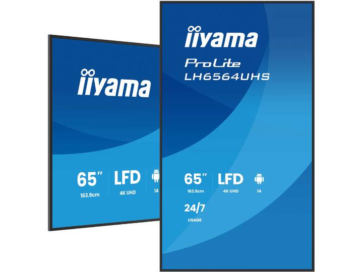 iiyama LH6564UHS-B1AG, Écran plat de signalisation numérique, 165,1 cm (65'), 3840 x 2160 pixels, Wifi, 24/7