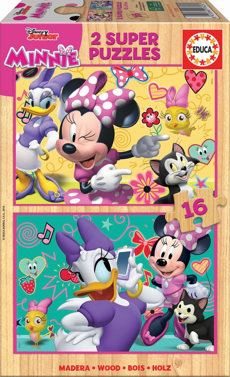Educa Borras Houten Disney Minnie en de Vrolijke Hulpjes Puzzel met 2x16 stukjes