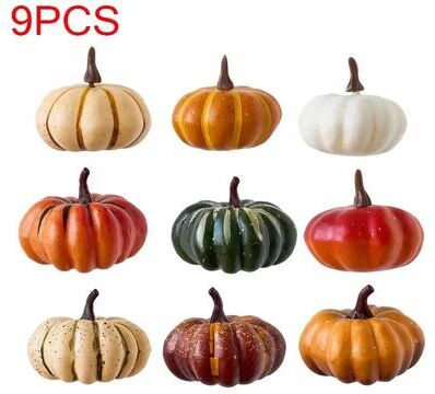 Inspire Select Realistic Artificial Pumpkin Decor Set Plastic Harvest Thanksgiving Table & DIY Craft Decoration 9 Pcs
