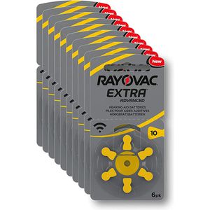 Rayovac Hörgerätebatterie Extra Advanced 10, 105 mAh, PR70, gelb, Zink-Luft, 60 Stück