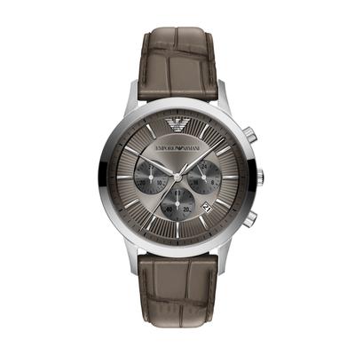 Chronograph EMPORIO ARMANI, braun (grau), Armbanduhren, Herren, Chronograph, Quarzuhr, Armbanduhr, Lederarmband, analog, Tag, Stoppfunktion