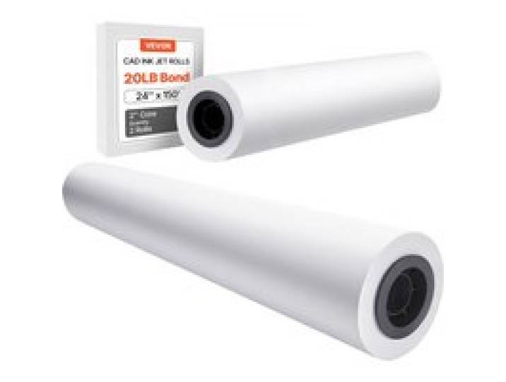 VEVOR Breitformatpapier Papierrollen 609,6 mm (B) / 45,7 m (L), 2 Rollen 20 lb Plotterpapierrollen ideal für CAD-Zeichnungen technische Pläne GIS-Karten Architekturentwürfe Plotterpapier
