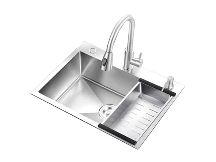 ZQFHSX Küchenspüle, Einzelbecken-Edelstahlspüle, praktische Einbauspüle mit ausziehbarer Armatur, Unterbauspüle für den Haushalt, geeignet für Bars und kleine Restaurants