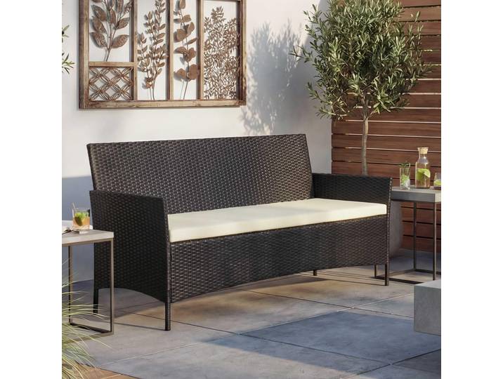 3-Sitzer Poly-Rattan Gartenbank Halden, Sitzbank anthrazit, Kissen creme