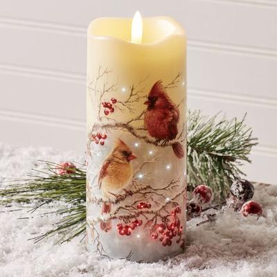 Glow Decor Winter Cardinals LED Candle Ivory , Ivory
