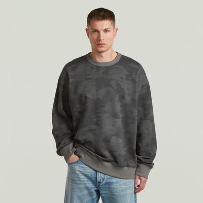 Sweatshirt G-STAR "Motion Camo r sw", Herren, Gr. L, grau (grau pewter motion camo), Sweatware, Obermaterial: 100% Baumwolle, gemustert, relaxed fit hüftbedeckend, Rundhals, Rippbündchen, Sweatshirts Sweatshirt, mit Allover-Print, Relaxed Fit