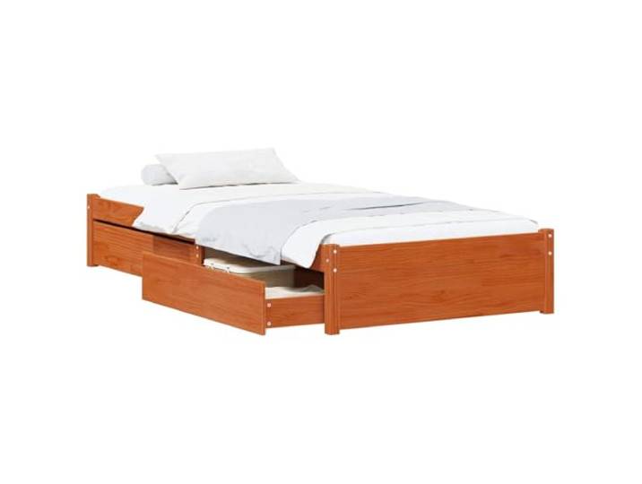KKgypkn Einzelbett mit Schubladen aus massivem Kiefernholz, Bettrahmen mit 2 Schubladen in Wachsbraun, modernes Design für Ordnung und Stil