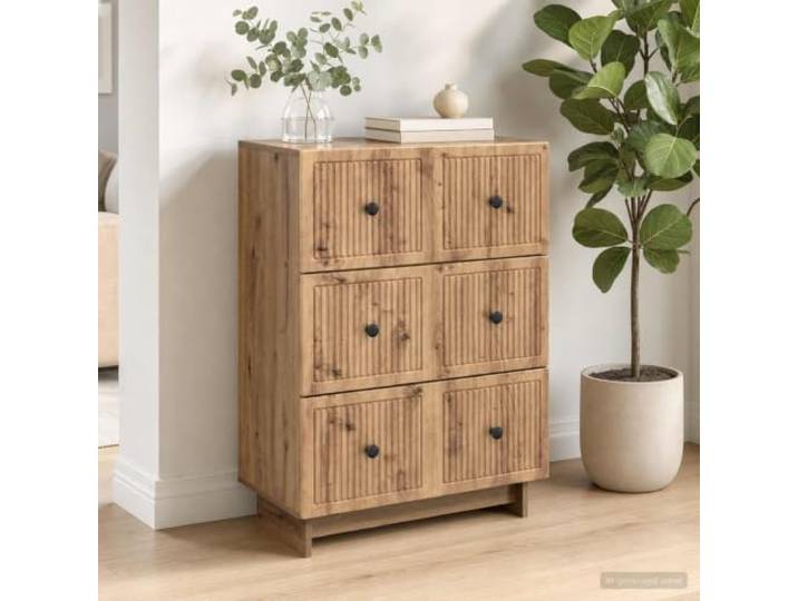Schubladenschrank Holzwerkstoff Artisan-Eiche 66x34,5x90 cm Kommode mit 4 Vintage-Design, Metallgriffe in Schwarz, pflegeleichte Oberfläche, vielseitig einsetzbar, robuste Verarbeitung