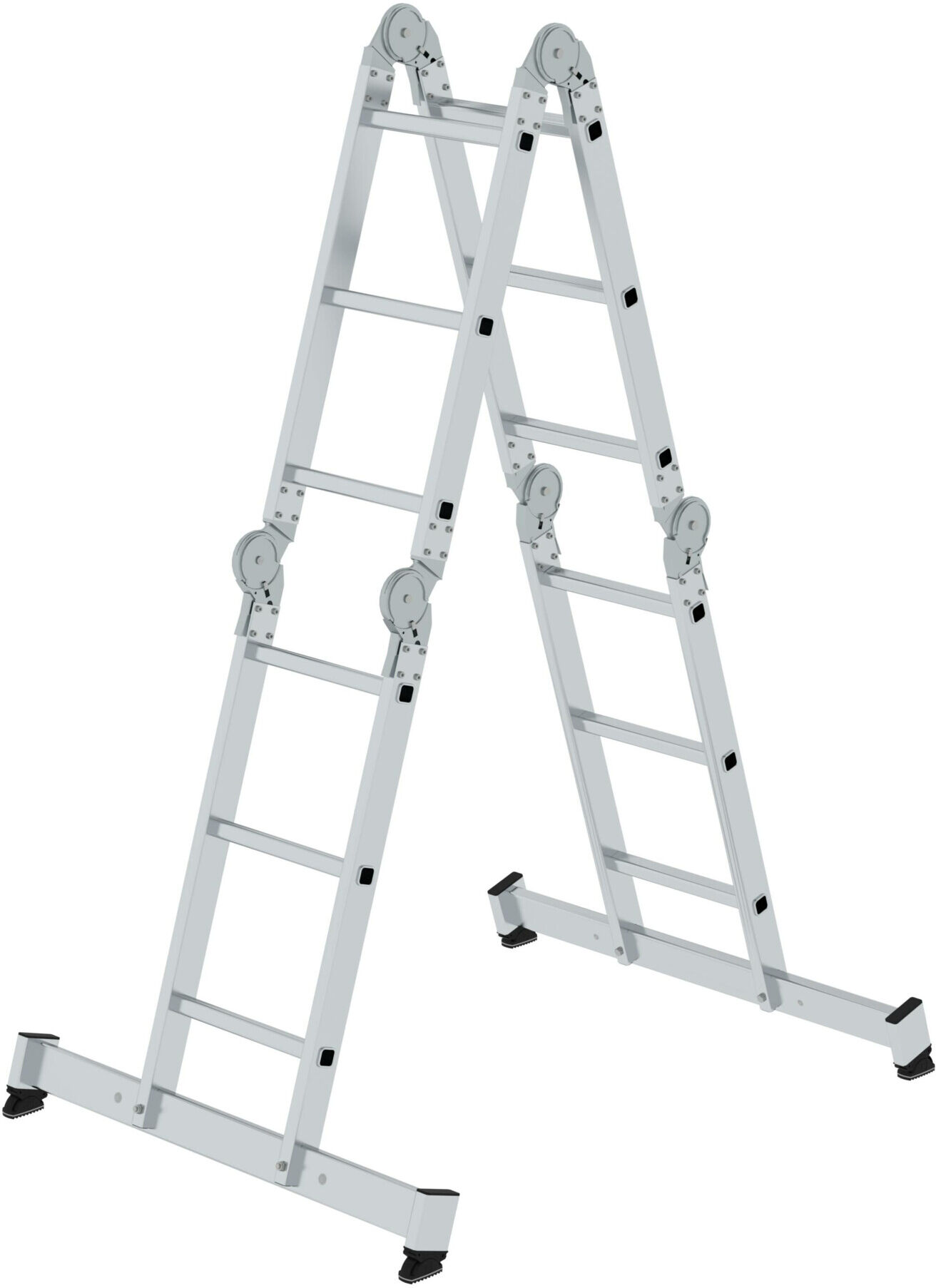 MUNK Vielzweckleiter 4-teilig mit nivello®-Traverse und Holzbelag 4x3 Sprossen, 3.65 m (031322)