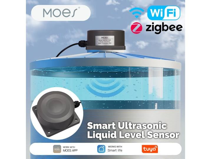 MOES Tuya WiFi/ZigBee détecteur de niveau d'eau, moniteur de réservoir intelligent à ultrasons avec alertes en temps réel et télécommande APP