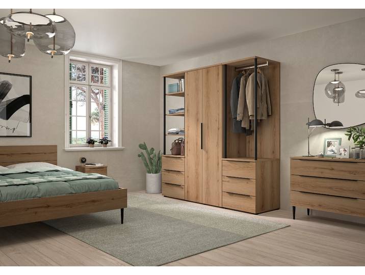Kleiderschrank GAMI Schrank 2 Türen , braun, B:80cm H:210cm T:58cm, Holzwerkstoff, Schränke, Kleiderschrank, 1/2 Kleiderschrank, 1/2 Wäscheschrank, großzügiges Volumen