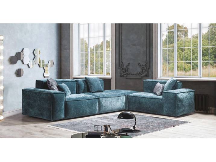 JVmoebel Ecksofa Blaue Wohnlandschaft aus Stoff mit Polyätherschaum-Polsterung, Made in Europa
