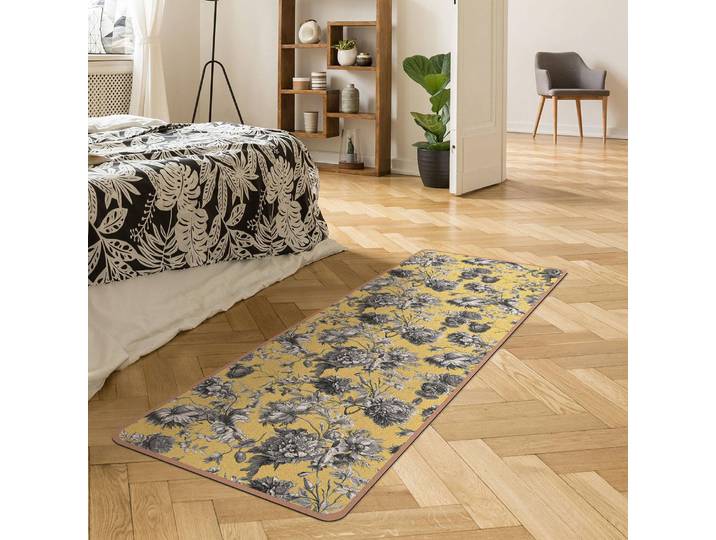 Läufer/Yogamatte Floraler Kupferstich 183 x 61cm Gelb/Gelb