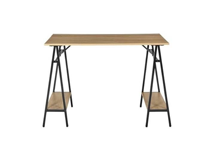 HOME DECO FACTORY - HD7937 - Bureau Architecte Loka en Bois Clair et Métal Noir - Design Industriel Moderne avec Étagères Latérales pour Un Espace de Travail Organisé - 110 x 75 x 60 cm