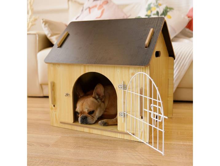 Cage pour animaux de compagnie durable de meubles de lit de chien d'intérieur en bois massif de luxe avec la clôture