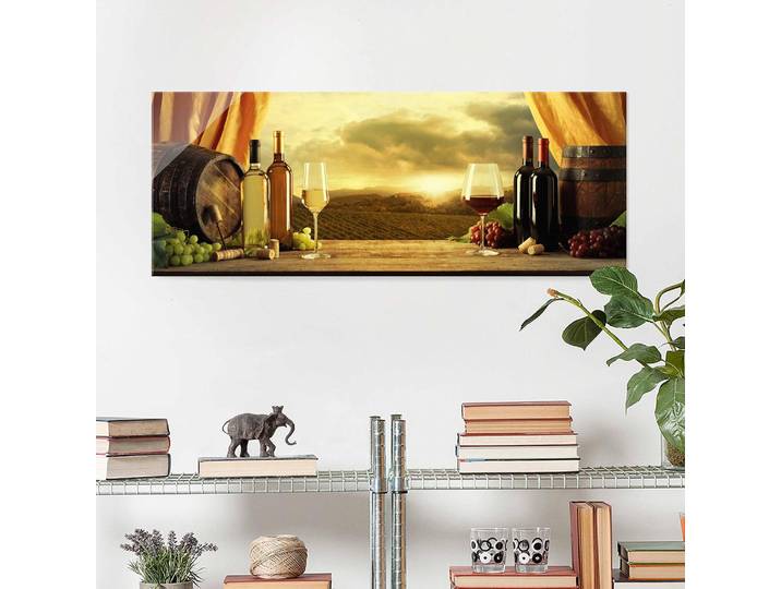 Glasbild Wein mit Ausblick Glasart: Sicherheitsglas Material: Glas Motiv: Essen & Getränke Muster: mit Motiv Gelb 80 x 30cm